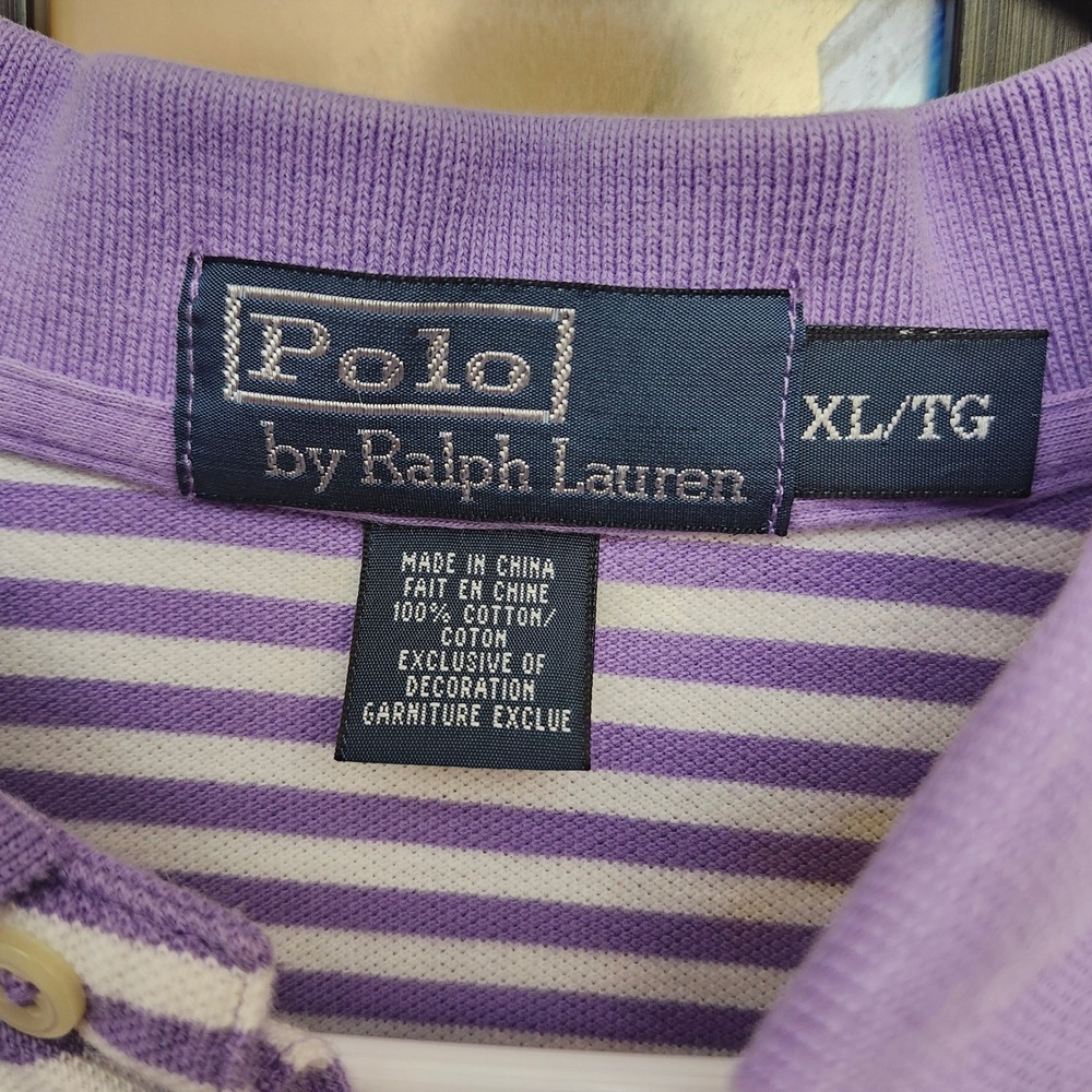 Polo Ralph Lauren Mens XL Purple White Striped Golf Cotton Polo Shirt 90's Y2K - Picture 7 of 9